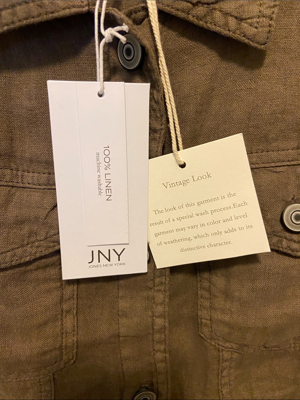 Olive Brown Linen Jean Jacket - Picture 3 of 12